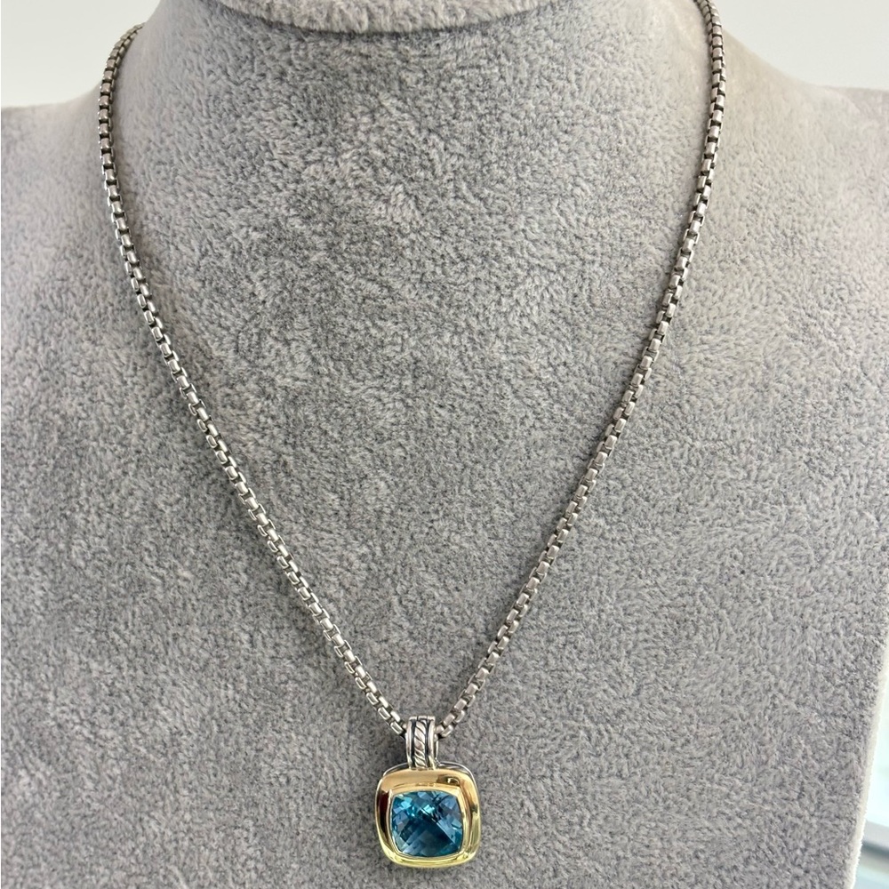David Yurman 925 & 18k Gold 11mm Albion Pendant Necklace with Blue Topaz 20"